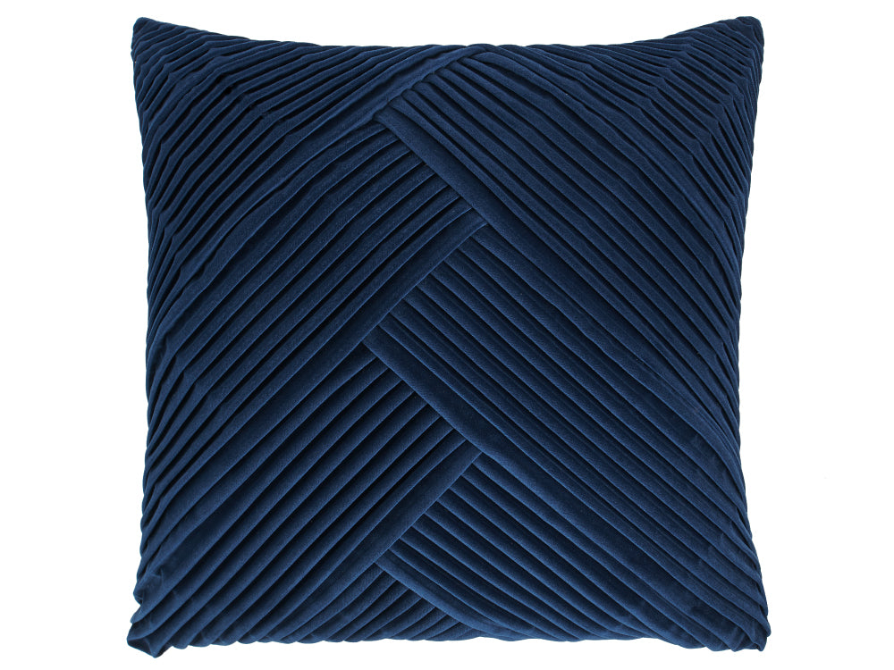 Navy Pleated Velvet Cushion Cover, 50x50cm