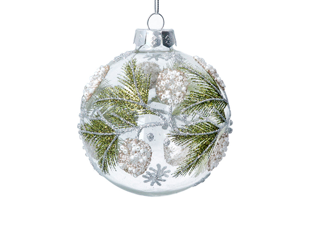 Green Bead Fir Berries Clear Bauble