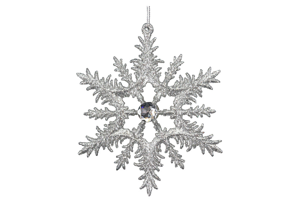 Frosted Silver Jeweled Snowflake