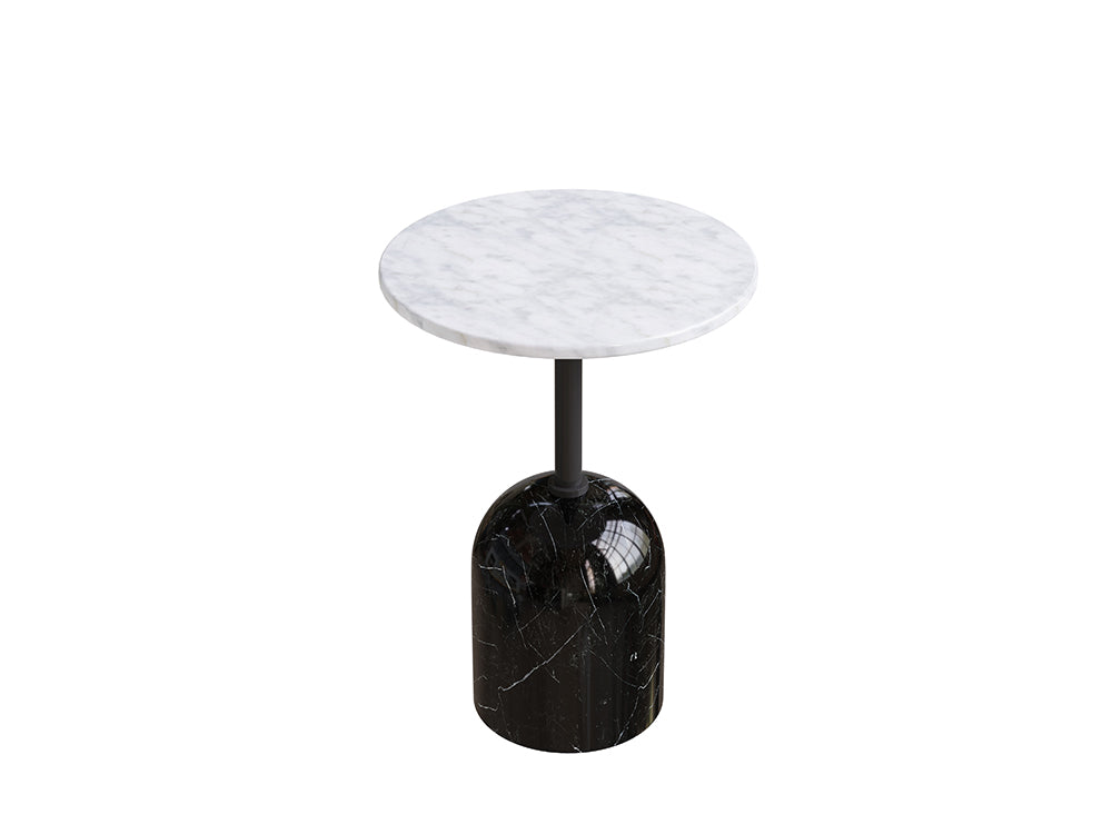 Gemini Marble Side Table, White Top Black Base