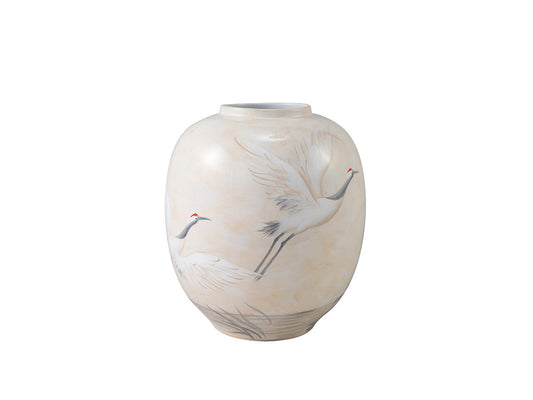 Cranes Hand Painted Ceramic Vase, Low