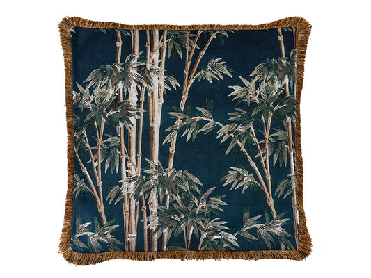 Bamboo Print Cushion Cover with Fringes, 50x50cm