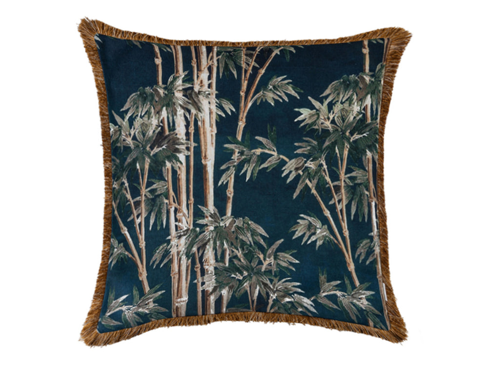 Bamboo Print Cushion Cover with Fringes, 50x50cm