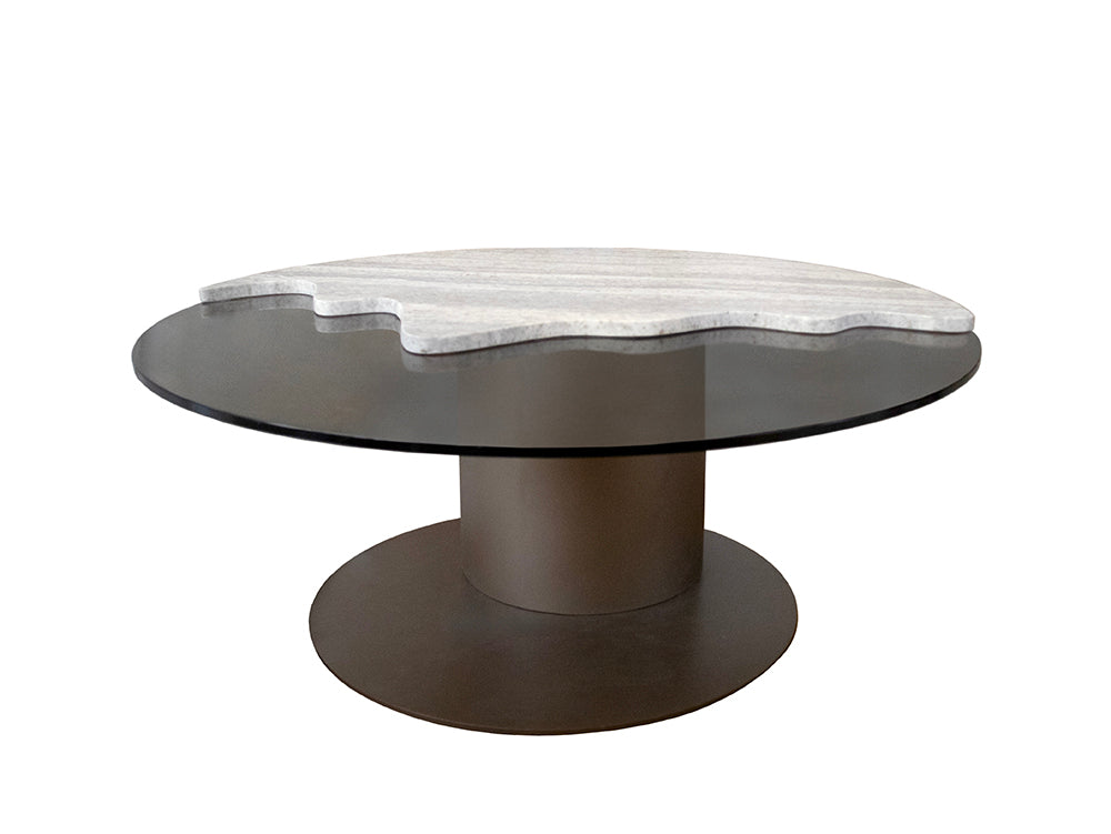 Sorano Coffee Table, Grey Travertine & Glass Top