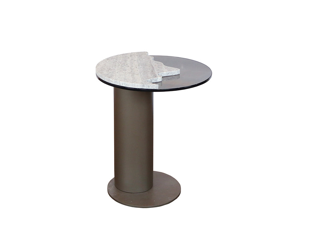 Sorano Side Table, Grey Travertine & Glass Top