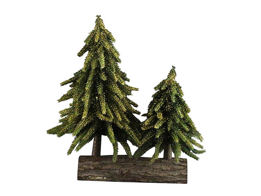 Glitter Duo Fir Tree Ornament on Log Base