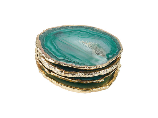 Agate Coaster Set of 4, Green & Gold