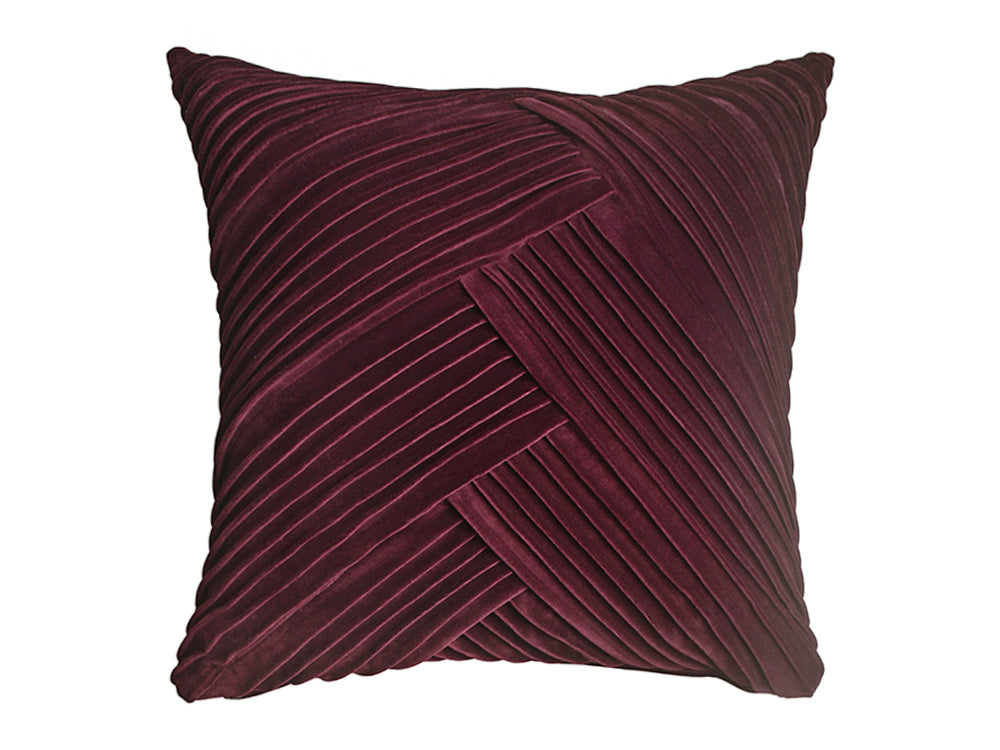 Purple Pleated Velvet Cushion Cover, 50x50cm