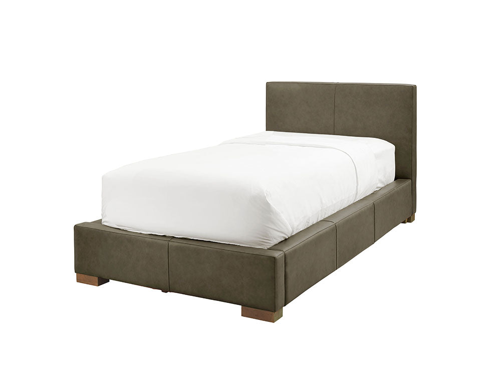 Moderna Bed With No Drawers Single / No Storage / Parrot Grey Leather