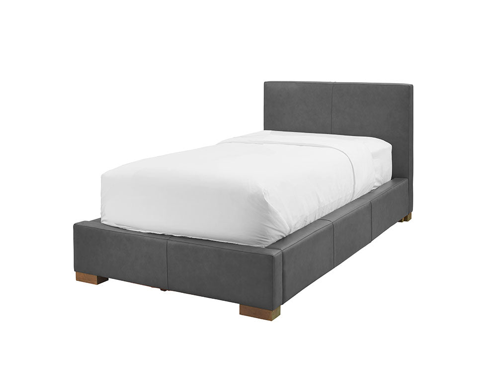 Moderna Bed With No Drawers Single / No Storage / Cortina Charcoal Leather