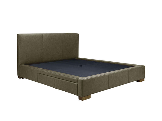 Moderna Bed With 2 Drawers Left Single / Parrot Grey Leather / 2 Drawers Left
