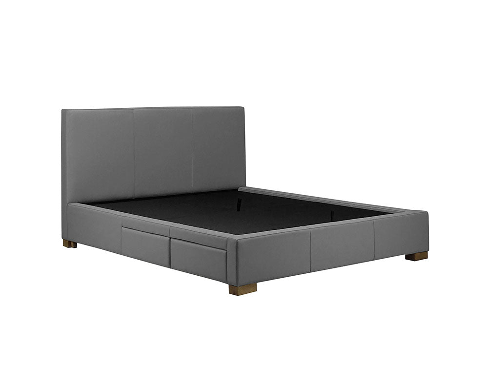 Moderna Bed With 2 Drawers Left Double / Cortina Charcoal Leather / 2 Drawers Left