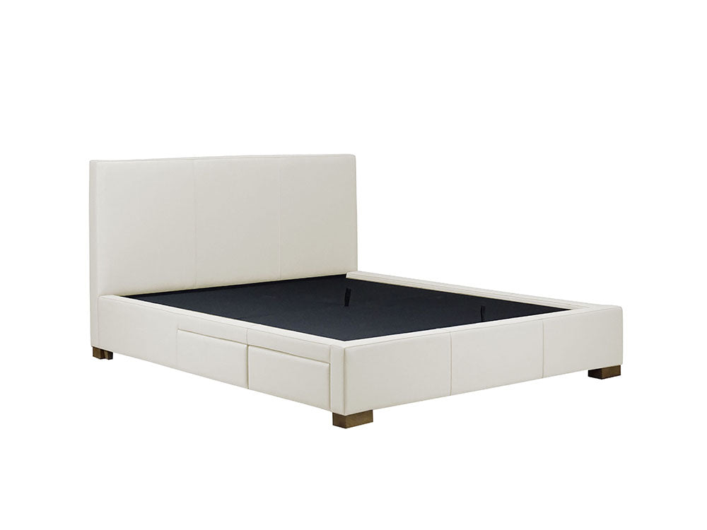 Moderna Bed With 2 Drawers Left Double / Cortina White Leather / 2 Drawers Left