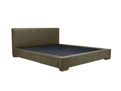 Moderna Bed With 2 Drawers Left Double / Parrot Grey Leather / 2 Drawers Left