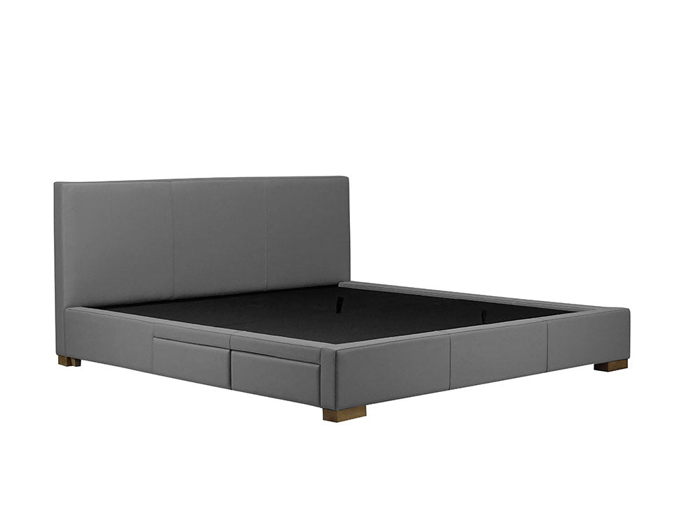 Moderna Bed With 2 Drawers Left King / Cortina Charcoal Leather / 2 Drawers Left