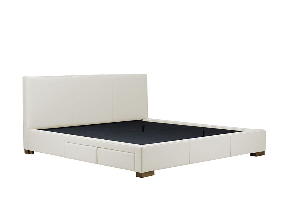 Moderna Bed With 2 Drawers Left King / Cortina White Leather / 2 Drawers Left