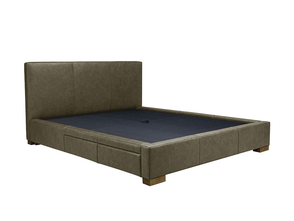 Moderna Bed With 2 Drawers Left King / Parrot Grey Leather / 2 Drawers Left