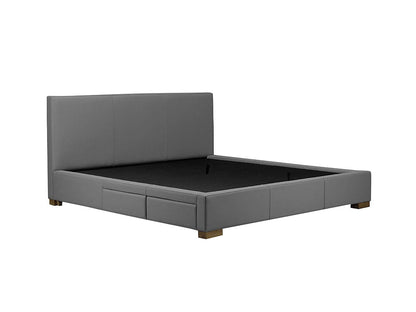 Moderna Bed With 2 Drawers Left Queen / Cortina Charcoal Leather / 2 Drawers Left