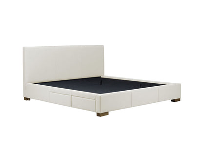 Moderna Bed With 2 Drawers Left Queen / Cortina White Leather / 2 Drawers Left
