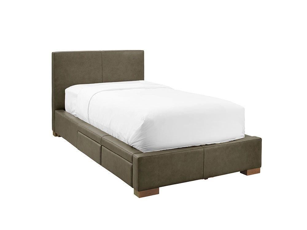 Moderna Bed With 2 Drawers Left Queen / Parrot Grey Leather / 2 Drawers Left