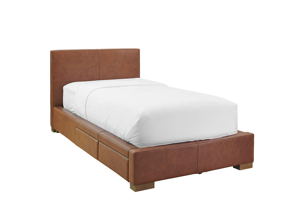 Moderna Bed With 2 Drawers Left Queen / Parrot Maple Leather / 2 Drawers Left