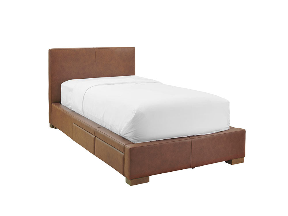 Moderna Bed With 2 Drawers Left Queen / Old Saddle Nut Leather / 2 Drawers Left
