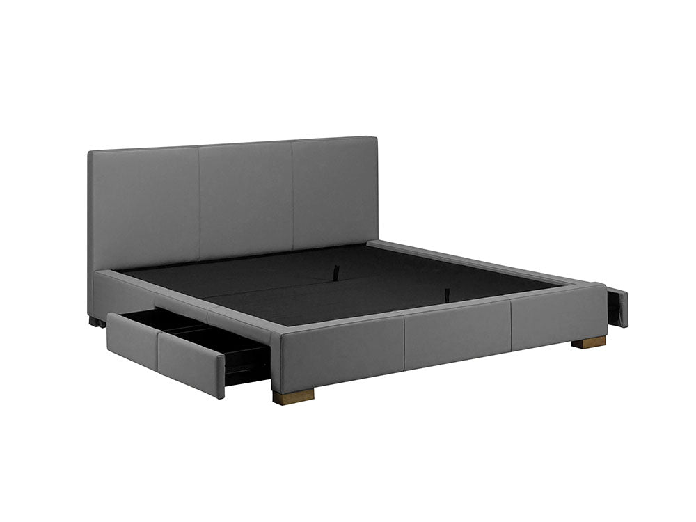 Moderna Bed With 4 Drawers Queen / 4 Drawers / Cortina Charcoal Leather