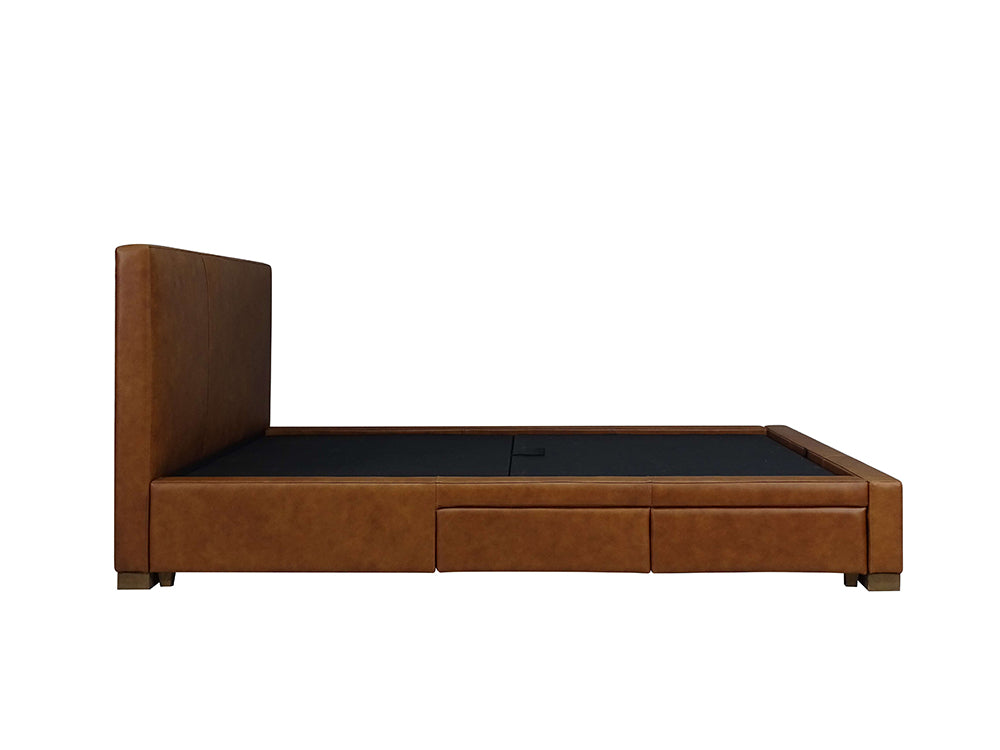 Moderna Bed With 4 Drawers Queen / 4 Drawers / Parrot Maple Leather
