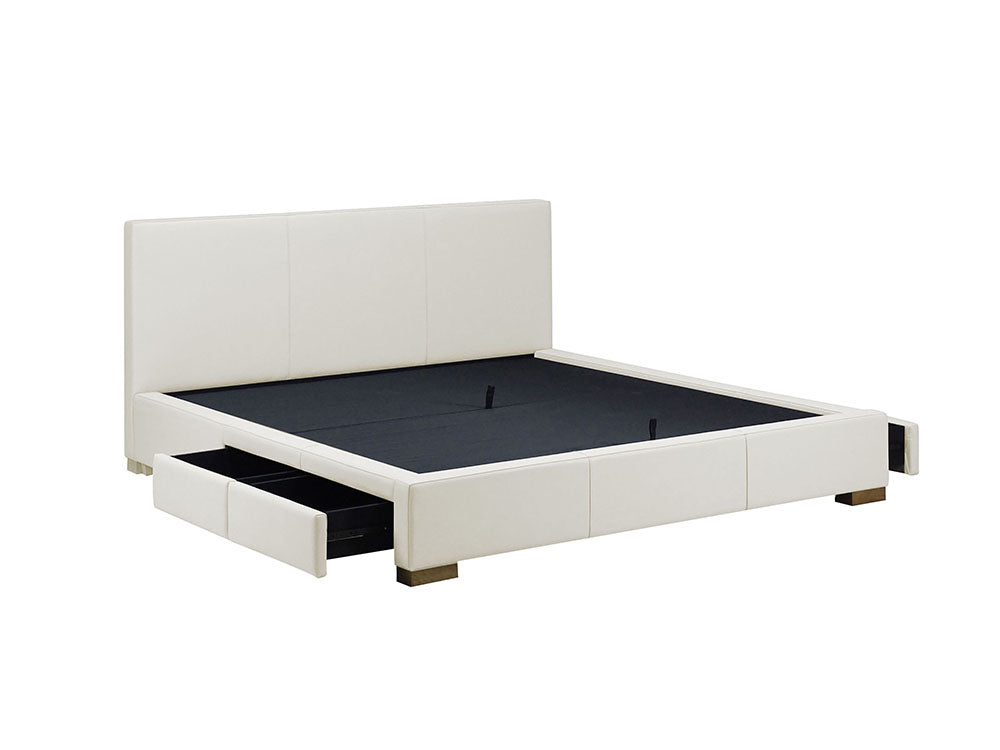 Moderna Bed With 4 Drawers Queen / 4 Drawers / Cortina White Leather