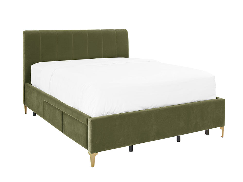 Andrea Bed With 2 Drawers Queen / 2 Drawers Left / Olive Green Velvet
