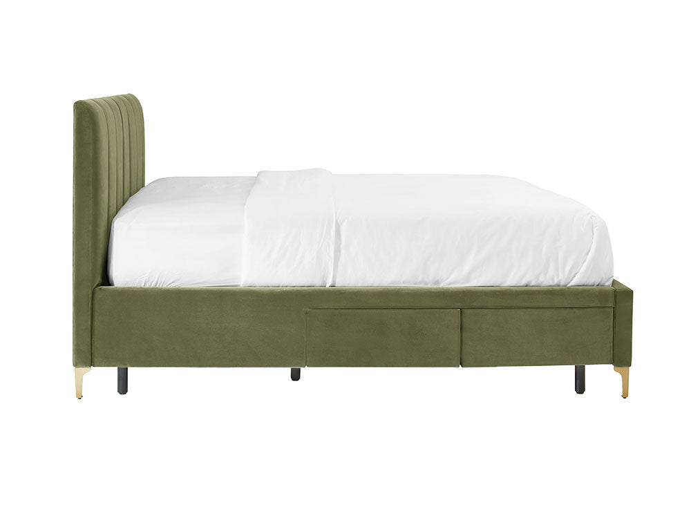 Andrea Bed With 2 Drawers Queen / 2 Drawers Left / Olive Green Velvet