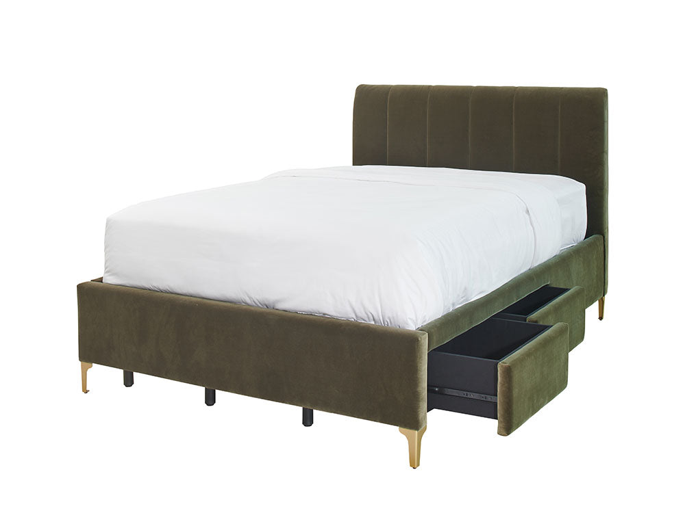 Andrea Bed With 2 Drawers Double / 2 Drawers Right / Olive Green Velvet