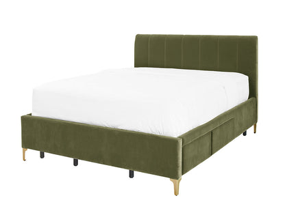 Andrea Bed With 2 Drawers Queen / 2 Drawers Right / Olive Green Velvet