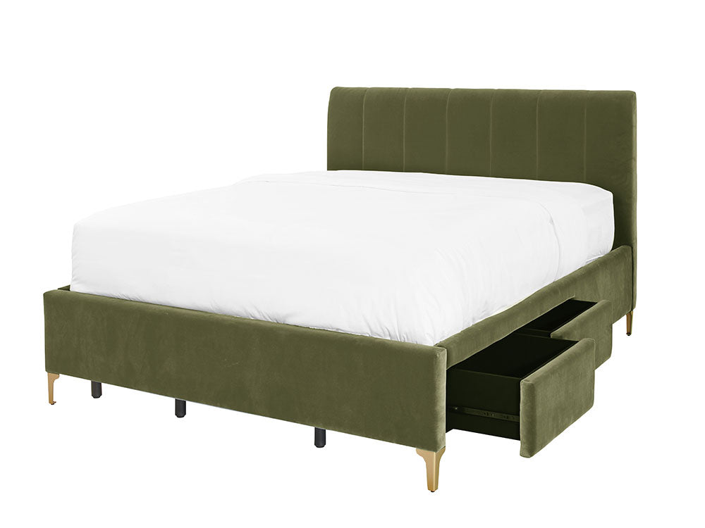 Andrea Bed With 2 Drawers Queen / 2 Drawers Right / Olive Green Velvet