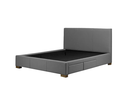 Moderna Bed With 2 Drawers Right Double / Cortina Charcoal Leather / 2 Drawers Right