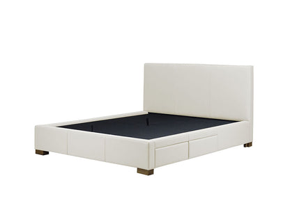 Moderna Bed With 2 Drawers Right Double / Cortina White Leather / 2 Drawers Right