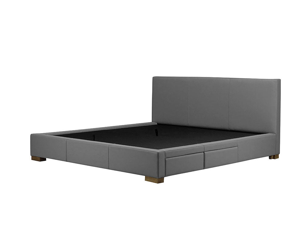 Moderna Bed With 2 Drawers Right King / Cortina Charcoal Leather / 2 Drawers Right