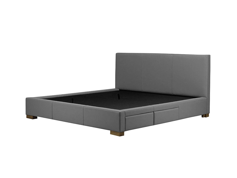 Moderna Bed With 2 Drawers Right Queen / Cortina Charcoal Leather / 2 Drawers Right