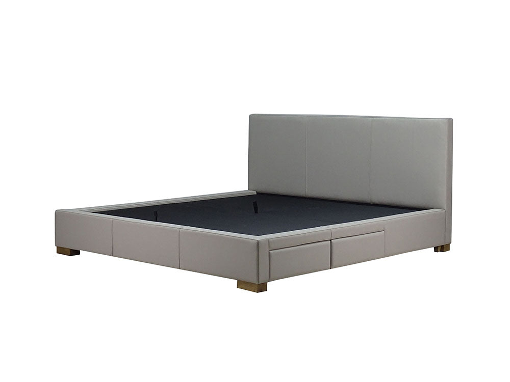 Moderna Bed With 2 Drawers Right Queen / Cortina Dove Leather / 2 Drawers Right
