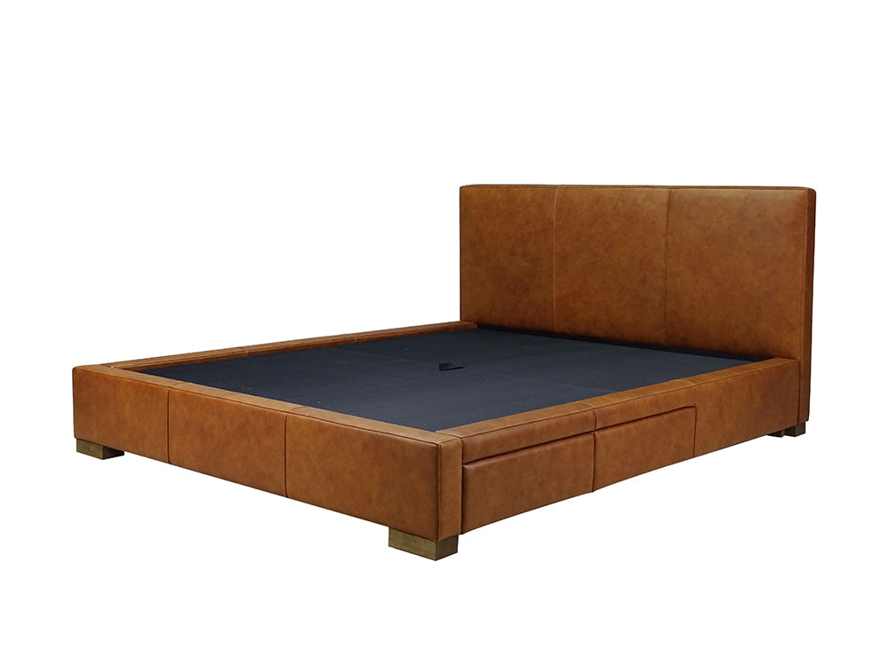 Moderna Bed With 2 Drawers Right Queen / Parrot Maple Leather / 2 Drawers Right