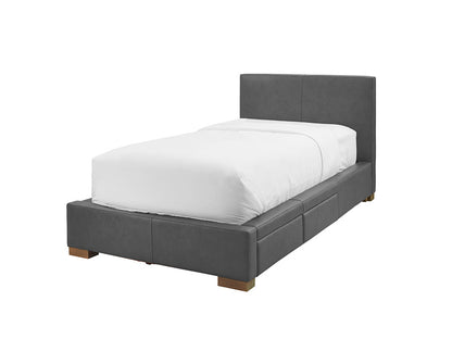 Moderna Bed With 2 Drawers Right Single / Cortina Charcoal Leather / 2 Drawers Right