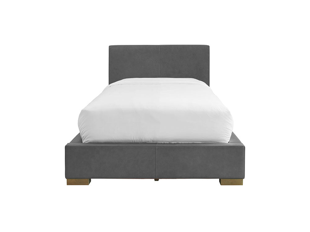 Moderna Bed With 2 Drawers Right Single / Cortina Charcoal Leather / 2 Drawers Right