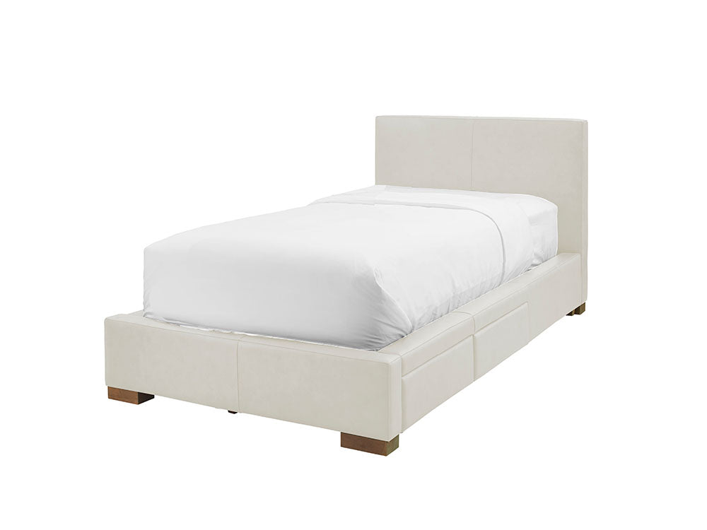 Moderna Bed With 2 Drawers Right Single / Cortina White Leather / 2 Drawers Right
