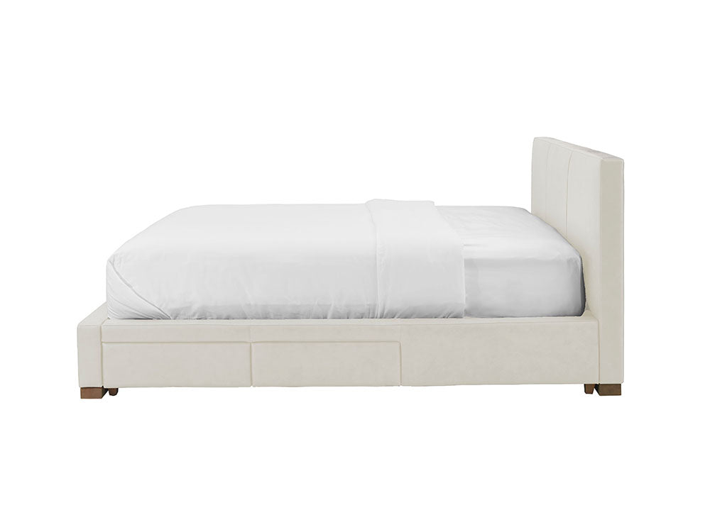 Moderna Bed With 2 Drawers Right Single / Cortina White Leather / 2 Drawers Right