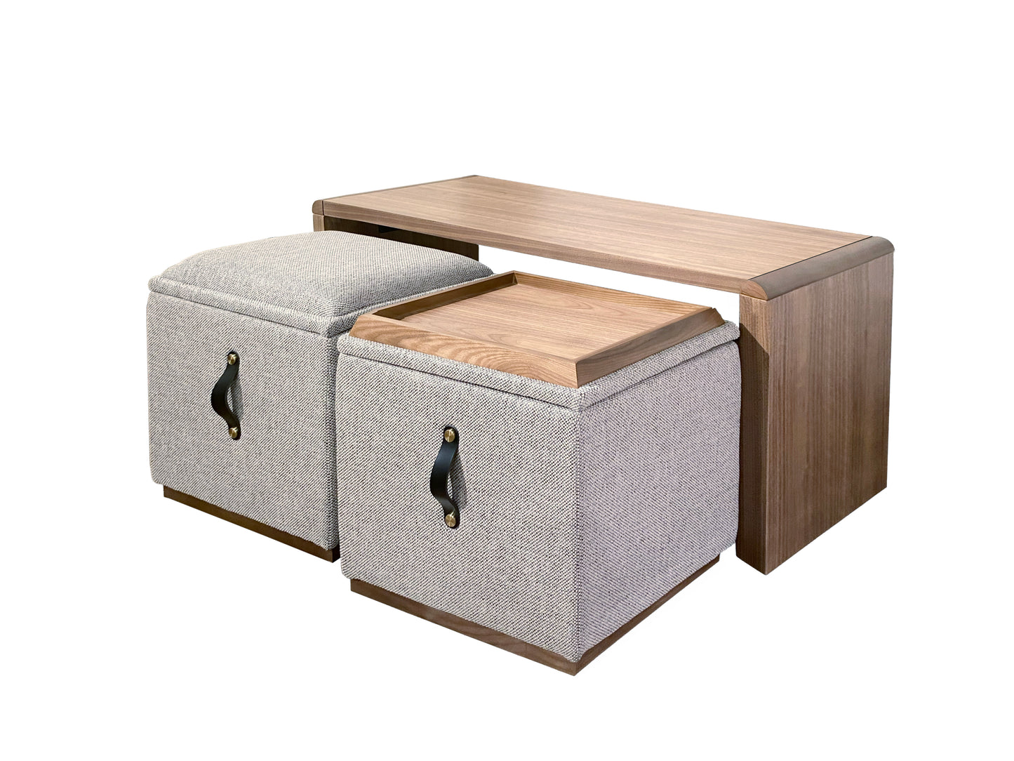 Abby Coffee Table and  Storage Ottoman Set of 3, Grey