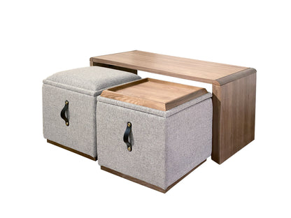 Abby Coffee Table and  Storage Ottoman Set of 3, Grey