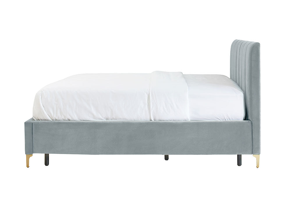 Andrea Bed With No Drawers Queen / No Storage / Cambridge Blue Velvet