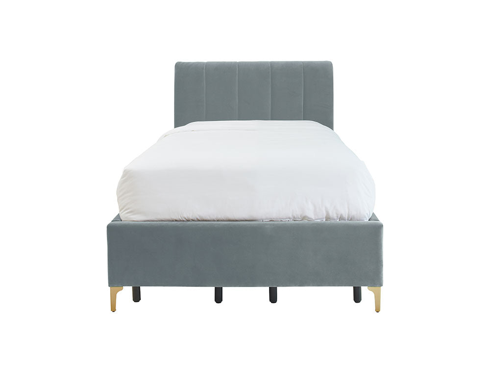 Andrea Bed With No Drawers Single / No Storage / Cambridge Blue Velvet