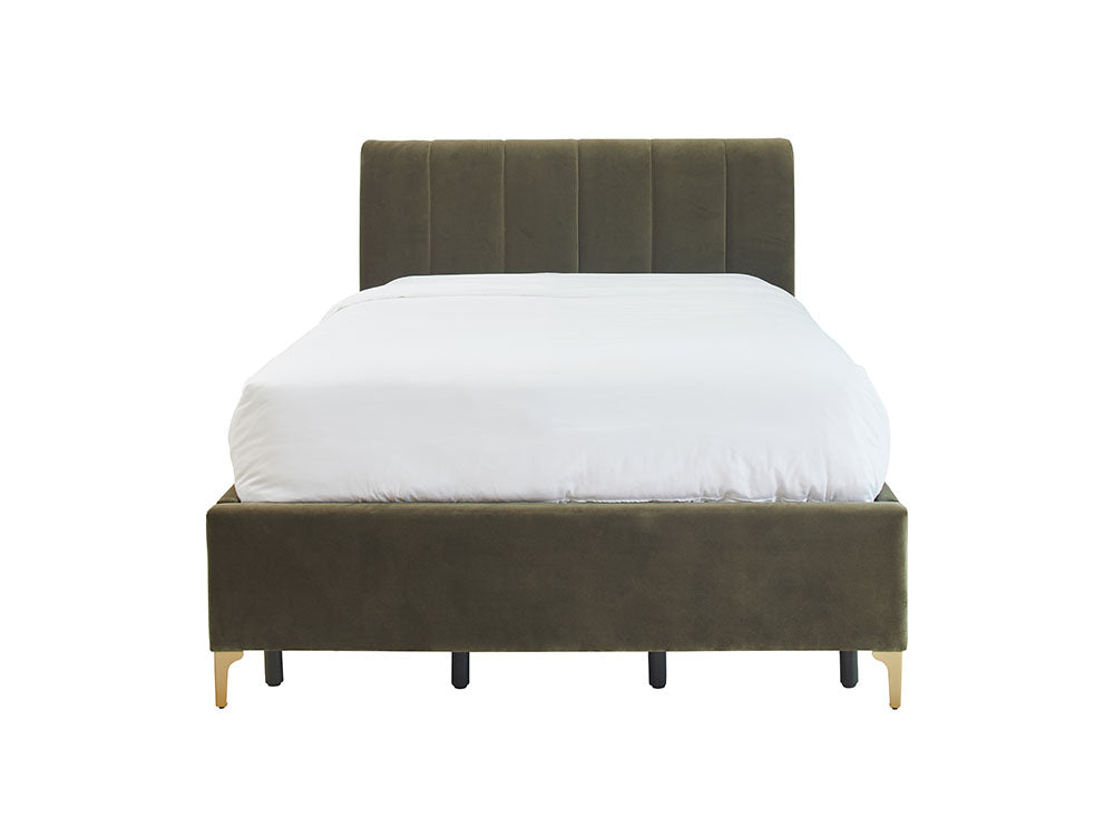 Andrea Bed With No Drawers Double / No Storage / Olive Green Velvet