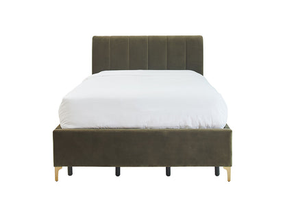 Andrea Bed With No Drawers Double / No Storage / Olive Green Velvet